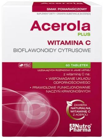 Acerola Plus, smak pomarańczowy, 60 tabletek