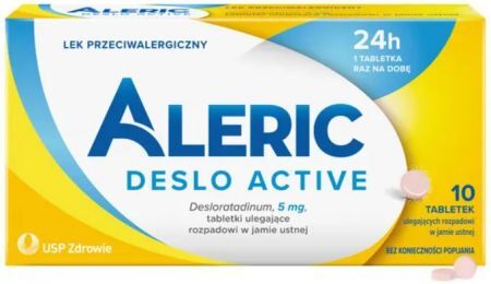 Aleric Deslo Active 5 mg, dla młodzieży w wieku od 12 lat i osób dorosłych, 10 tabletek ulegającym rozpadowi w jamie ustnej