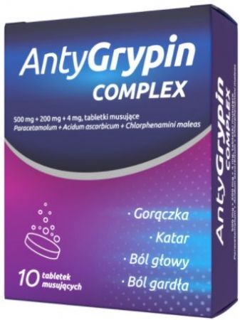 AntyGrypin Complex 500 mg + 200 mg + 4 mg, 10 tabletek musujących