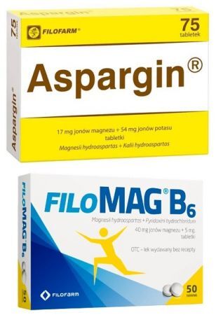 Aspargin, 75 tabletek + FiloMAG B6, 50 tabletek GRATIS