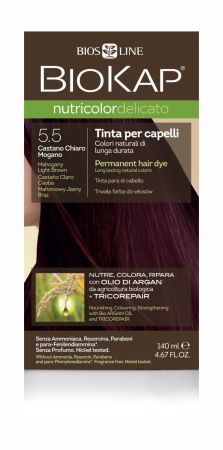 Biokap Nutricolor Delicato, farba do włosów, 5.5 kolor mahoniowy jasny brąz, 140 ml