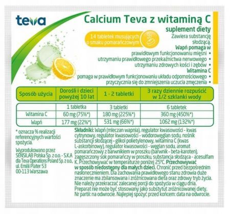 Calcium Teva z witaminą C, 14 tabletek