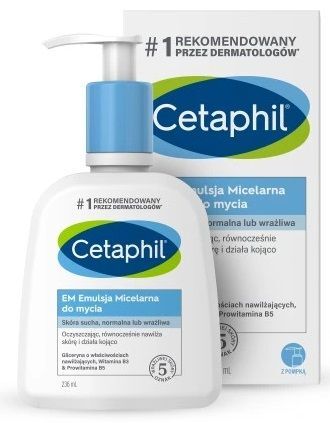 Cetaphil EM, emulsja micelarna do mycia z pompką, 236 ml + Cetaphil MD Dermoprotektor Balsam do twarzy i ciała, 236 ml GRATIS