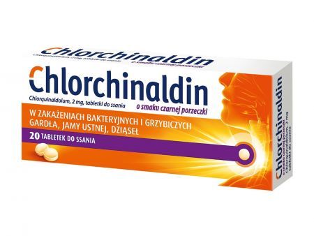Chlorchinaldin o smaku czarnej porzeczki 2 mg, 20 tabletek do ssania