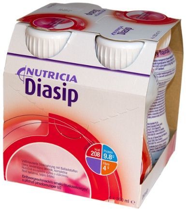 Diasip, preparat odżywczy o smaku truskawkowym, 4 butelki x 200 ml