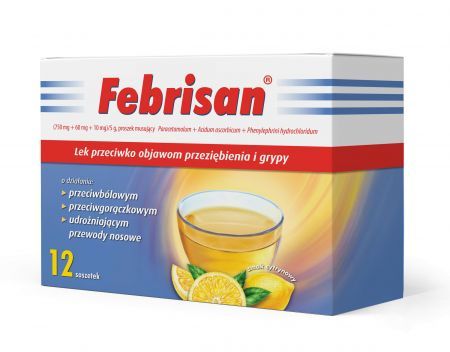 Febrisan, (750 mg + 60 mg + 10 mg)/5 g, 12 saszetek
