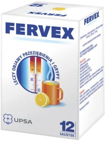 Fervex 500 mg + 200 mg + 25 mg, granulat do sporządzania roztworu doustnego, smak cytrynowy, 12 saszetek