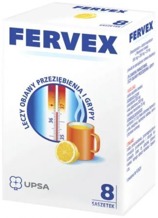 Fervex 500 mg + 200 mg + 25 mg, granulat do sporządzania roztworu doustnego, smak cytrynowy, 8 saszetek