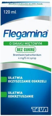 Flegamina 4 mg/ 5 ml, syrop, smak miętowy, bez cukru, 120 ml