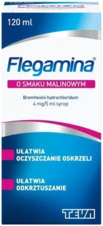 Flegamina o smaku malinowym, 4 mg/ 5 ml, syrop, 120 ml