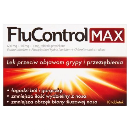 FluControl Max, przeciw objawom grypy i przeziębienia, 10 tabletek powlekanych