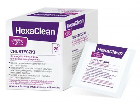 HexaClean, chusteczki do specjalistycznej higieny i pielęgnacji brzegów powiek, 20 sztuk