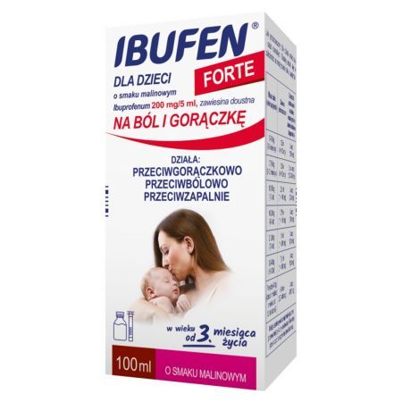 Ibufen dla dzieci Forte o smaku malinowym 200 mg/ 5ml, zawiesina doustna, 100 ml