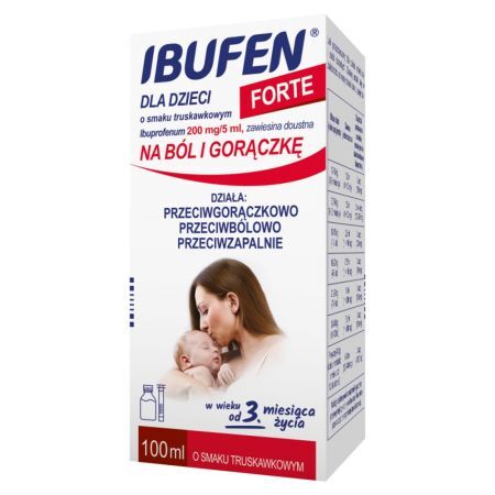 Ibufen dla dzieci Forte o smaku truskawkowym 200mg/ 5ml, zawiesina doustna, 100 ml