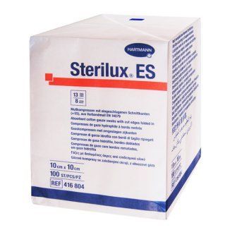 Sterilux ES, kompresy niejałowe z gazy, 13-nitkowe, 8-warstwowe, 10 cm x 10 cm, 100 sztuk