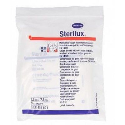 Sterilux, kompresy gazowe jałowe 7,5 x 7,5,  3 sztuki