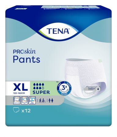 TENA Pants Proskin, majtki chłonne, rozmiar XL, 120-160 cm, Super, 12 sztuk